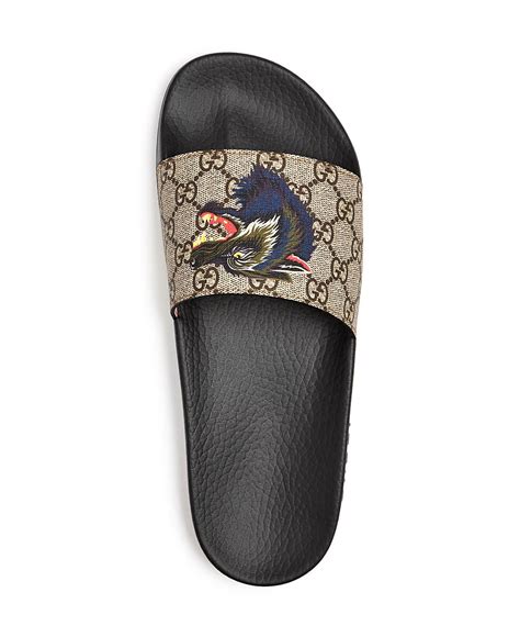 Gucci Men's GG Supreme Wolf Head Slide Sandals